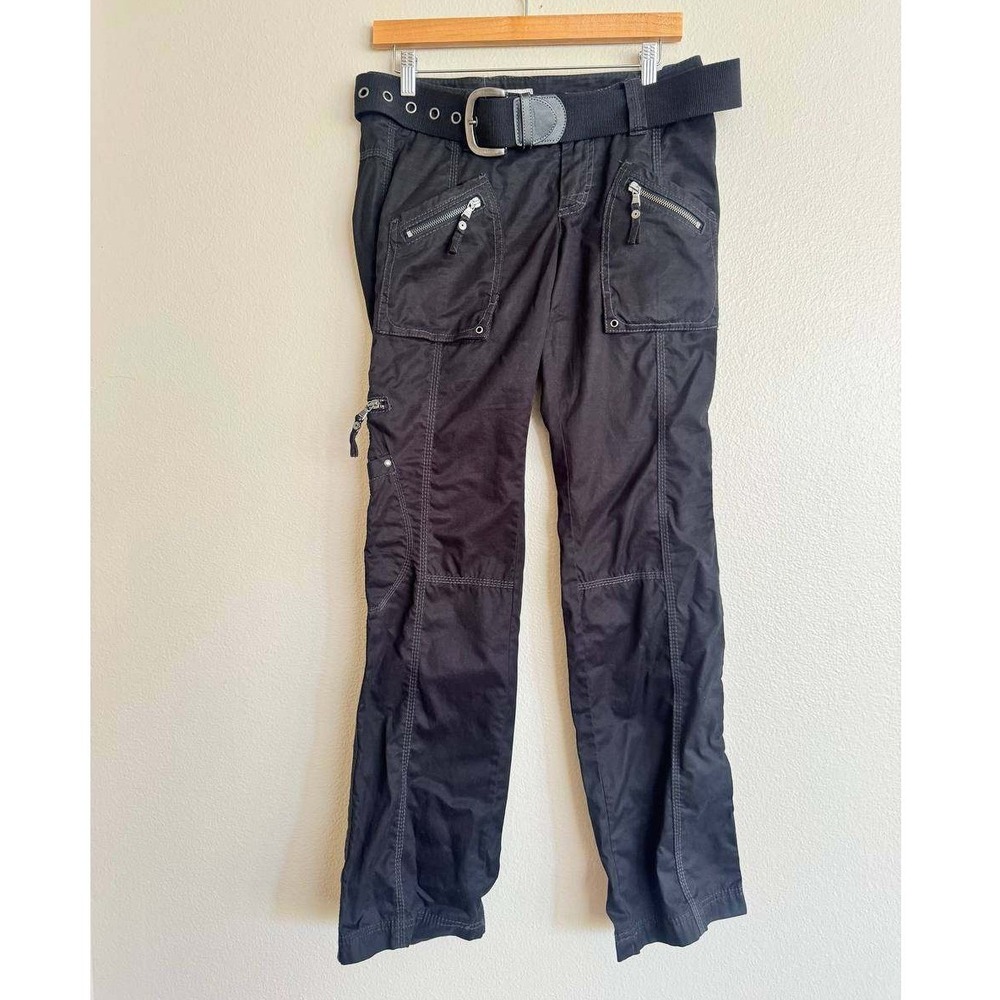 Esprit Black Cargo Pants 4 Low Rise Zip Pockets Utility Cotton Y2K Streetwear